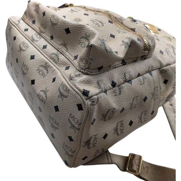 (L4) MCM Backpack Bag Beige PVC - Picture 4 of 9